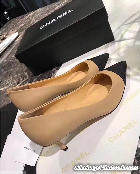 Buy Fashionable Chanel Heel 6.5cm Pumps 9051404 Apricot 2019