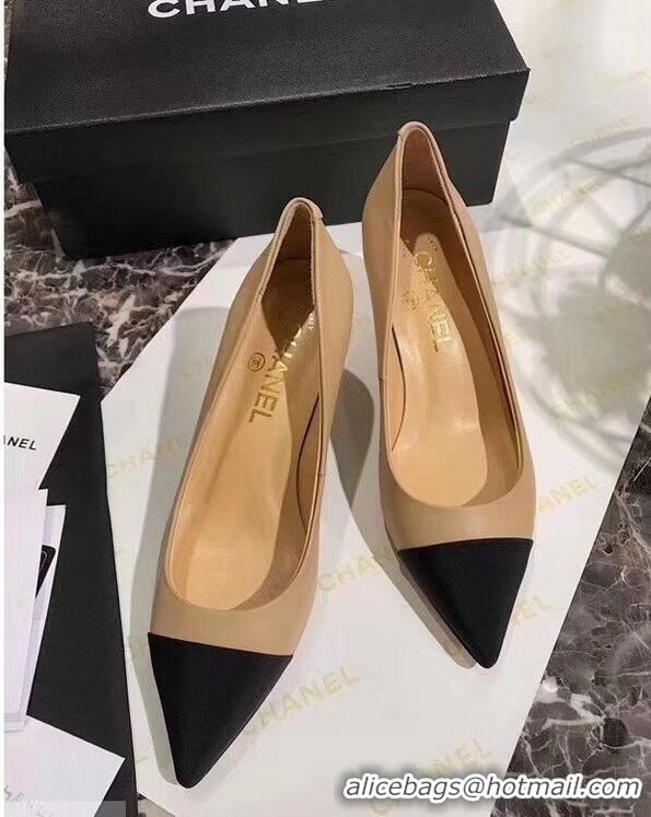 Buy Fashionable Chanel Heel 6.5cm Pumps 9051404 Apricot 2019