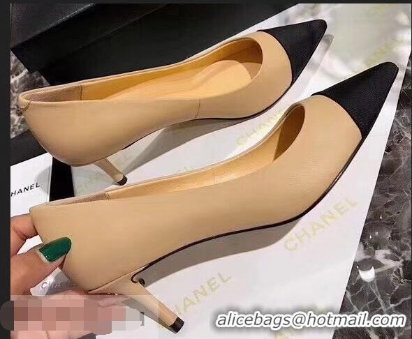 Buy Fashionable Chanel Heel 6.5cm Pumps 9051404 Apricot 2019