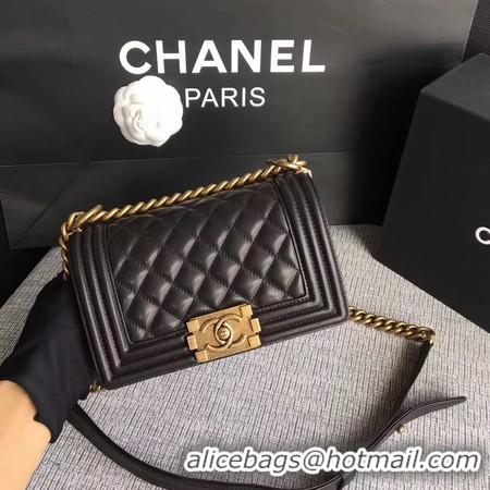 Imitation Boy Chanel Flap Shoulder Bag Sheepskin Leather A67085 Black Gold