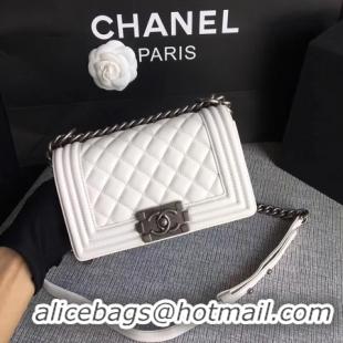 Grade Quality Boy Chanel Flap Shoulder Bag Sheepskin Leather A67085 White Silver