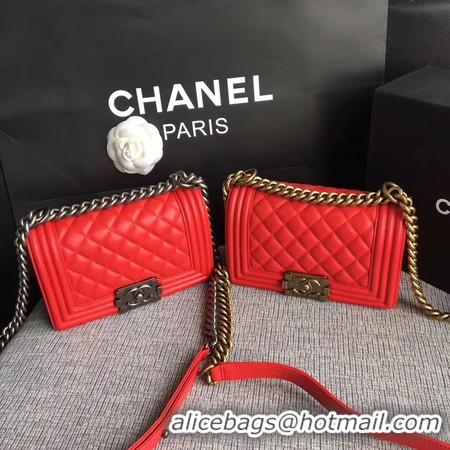 Low Cost Boy Chanel Flap Shoulder Bag Sheepskin Leather A67085 Red Gold