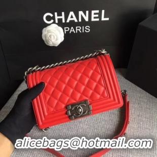 Reproduction Boy Chanel Flap Shoulder Bag Sheepskin Leather A67085 Red Silver