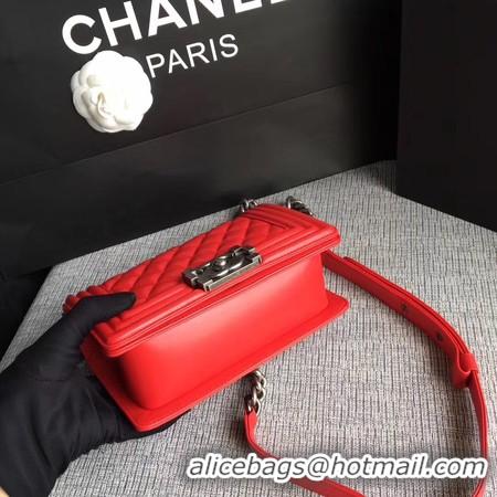 Reproduction Boy Chanel Flap Shoulder Bag Sheepskin Leather A67085 Red Silver