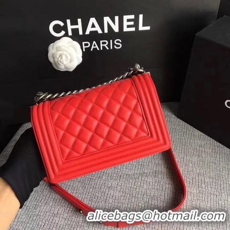 Reproduction Boy Chanel Flap Shoulder Bag Sheepskin Leather A67085 Red Silver