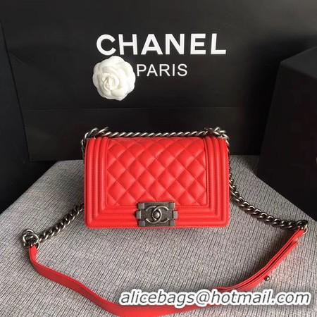 Reproduction Boy Chanel Flap Shoulder Bag Sheepskin Leather A67085 Red Silver