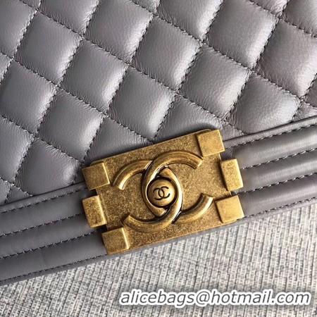 Cheapest Boy Chanel Flap Shoulder Bag Sheepskin Leather A67085 Grey Gold