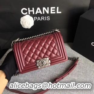 Feminine Boy Chanel Flap Shoulder Bag Sheepskin Leather A67085 Wine Silver