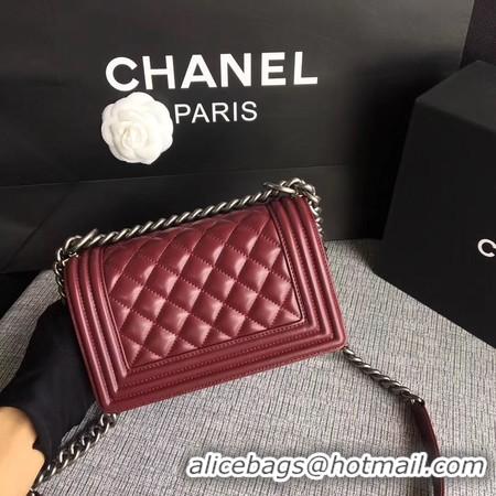 Feminine Boy Chanel Flap Shoulder Bag Sheepskin Leather A67085 Wine Silver