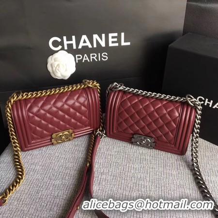 Feminine Boy Chanel Flap Shoulder Bag Sheepskin Leather A67085 Wine Silver