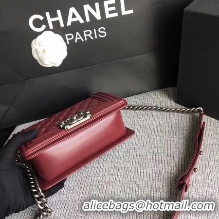 Feminine Boy Chanel Flap Shoulder Bag Sheepskin Leather A67085 Wine Silver