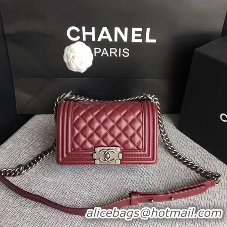 Feminine Boy Chanel Flap Shoulder Bag Sheepskin Leather A67085 Wine Silver