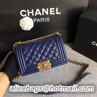 Discount Boy Chanel Flap Shoulder Bag Sheepskin Leather A67085 Blue Gold