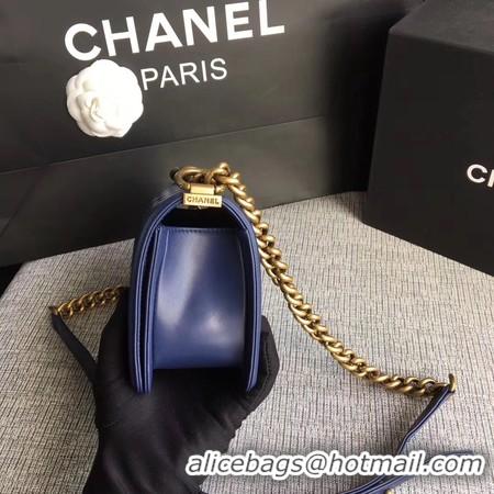 Discount Boy Chanel Flap Shoulder Bag Sheepskin Leather A67085 Blue Gold