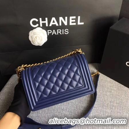 Discount Boy Chanel Flap Shoulder Bag Sheepskin Leather A67085 Blue Gold