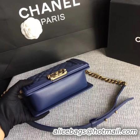 Discount Boy Chanel Flap Shoulder Bag Sheepskin Leather A67085 Blue Gold