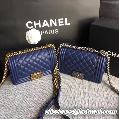 Discount Boy Chanel Flap Shoulder Bag Sheepskin Leather A67085 Blue Gold