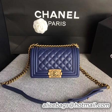 Discount Boy Chanel Flap Shoulder Bag Sheepskin Leather A67085 Blue Gold