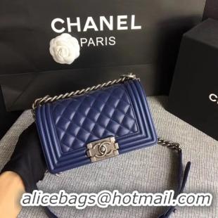 Original Boy Chanel Flap Shoulder Bag Sheepskin Leather A67085 Blue Silver