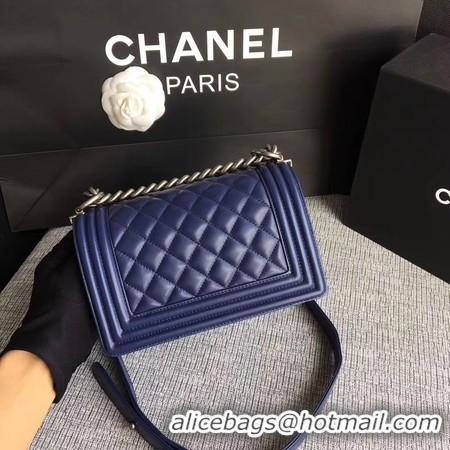 Original Boy Chanel Flap Shoulder Bag Sheepskin Leather A67085 Blue Silver