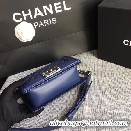 Original Boy Chanel Flap Shoulder Bag Sheepskin Leather A67085 Blue Silver