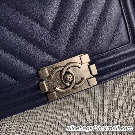 Unique Chanel Le Boy Flap Shoulder Bag Original Calf leather A67085 Dark Blue Silver Buckle