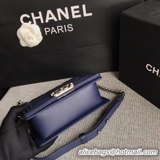 Unique Chanel Le Boy Flap Shoulder Bag Original Calf leather A67085 Dark Blue Silver Buckle