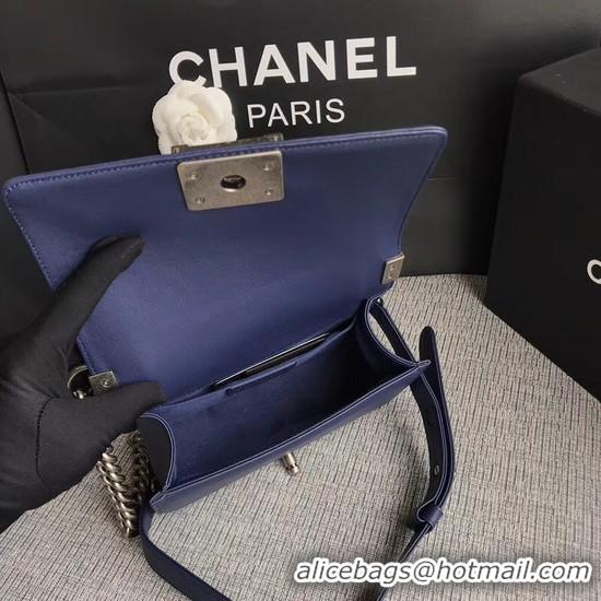 Unique Chanel Le Boy Flap Shoulder Bag Original Calf leather A67085 Dark Blue Silver Buckle