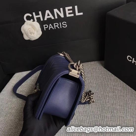 Unique Chanel Le Boy Flap Shoulder Bag Original Calf leather A67085 Dark Blue Silver Buckle