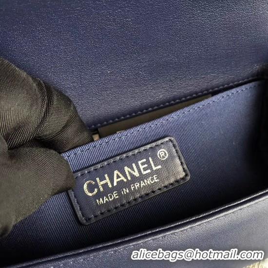 Unique Chanel Le Boy Flap Shoulder Bag Original Calf leather A67085 Dark Blue Silver Buckle