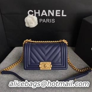 Grade Chanel Le Boy Flap Shoulder Bag Original Calf leather A67085 Dark Blue Gold Buckle