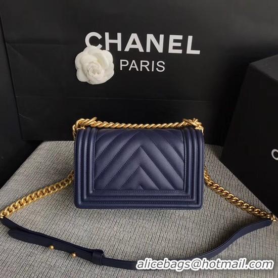 Grade Chanel Le Boy Flap Shoulder Bag Original Calf leather A67085 Dark Blue Gold Buckle