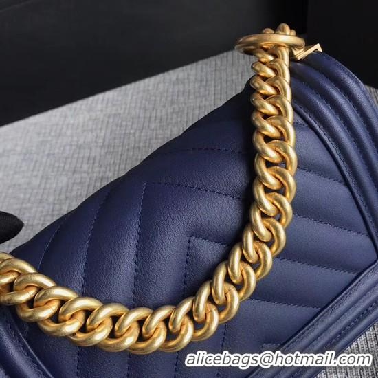 Grade Chanel Le Boy Flap Shoulder Bag Original Calf leather A67085 Dark Blue Gold Buckle