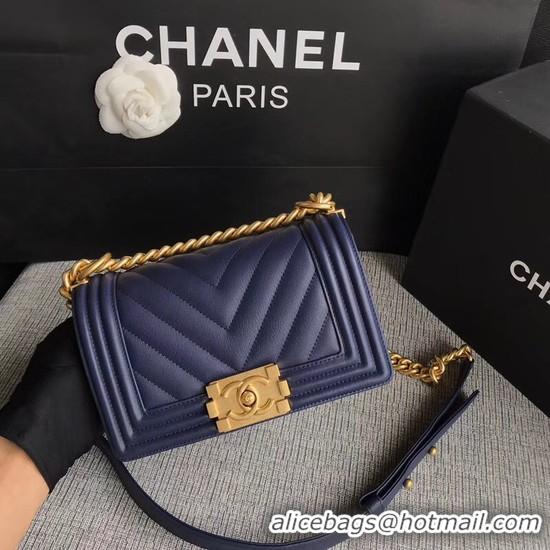 Grade Chanel Le Boy Flap Shoulder Bag Original Calf leather A67085 Dark Blue Gold Buckle