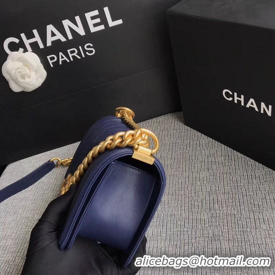 Grade Chanel Le Boy Flap Shoulder Bag Original Calf leather A67085 Dark Blue Gold Buckle