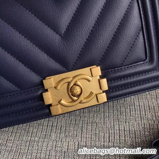 Grade Chanel Le Boy Flap Shoulder Bag Original Calf leather A67085 Dark Blue Gold Buckle