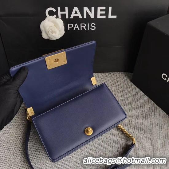 Grade Chanel Le Boy Flap Shoulder Bag Original Calf leather A67085 Dark Blue Gold Buckle