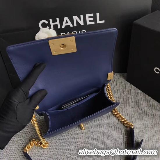 Grade Chanel Le Boy Flap Shoulder Bag Original Calf leather A67085 Dark Blue Gold Buckle