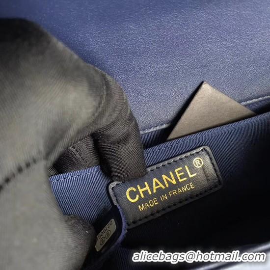 Grade Chanel Le Boy Flap Shoulder Bag Original Calf leather A67085 Dark Blue Gold Buckle