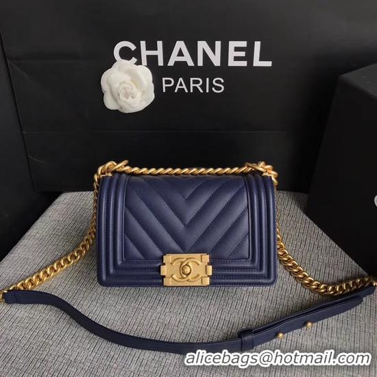 Grade Chanel Le Boy Flap Shoulder Bag Original Calf leather A67085 Dark Blue Gold Buckle