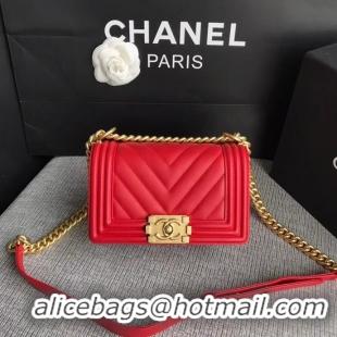 Cheap Chanel Le Boy Flap Shoulder Bag Original Calf leather A67085 Bright Red Gold Buckle