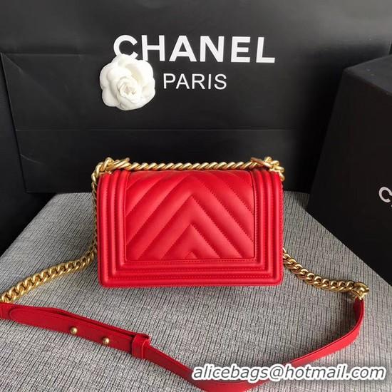 Cheap Chanel Le Boy Flap Shoulder Bag Original Calf leather A67085 Bright Red Gold Buckle