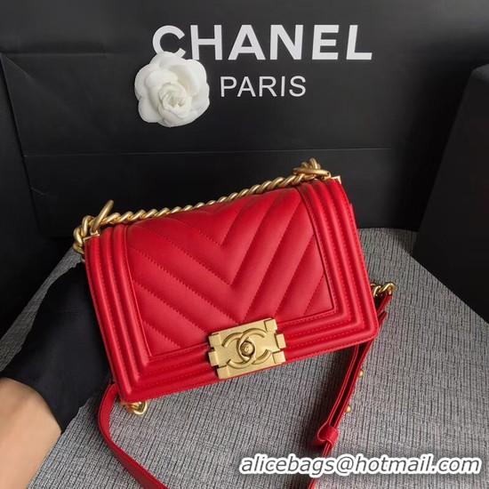 Cheap Chanel Le Boy Flap Shoulder Bag Original Calf leather A67085 Bright Red Gold Buckle