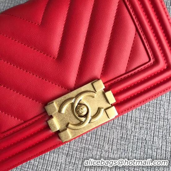 Cheap Chanel Le Boy Flap Shoulder Bag Original Calf leather A67085 Bright Red Gold Buckle