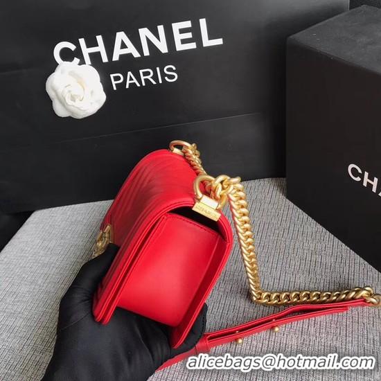 Cheap Chanel Le Boy Flap Shoulder Bag Original Calf leather A67085 Bright Red Gold Buckle