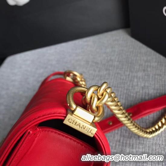 Cheap Chanel Le Boy Flap Shoulder Bag Original Calf leather A67085 Bright Red Gold Buckle