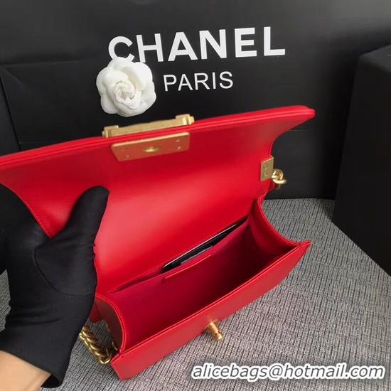 Cheap Chanel Le Boy Flap Shoulder Bag Original Calf leather A67085 Bright Red Gold Buckle