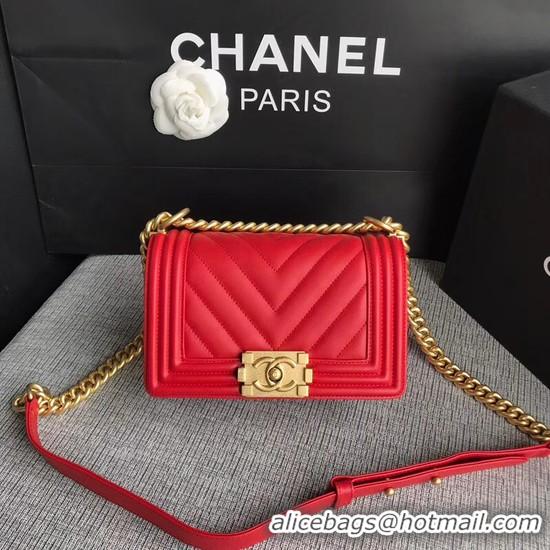 Cheap Chanel Le Boy Flap Shoulder Bag Original Calf leather A67085 Bright Red Gold Buckle