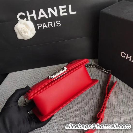 Chic Chanel Le Boy Flap Shoulder Bag Original Calf leather A67085 Bright Red Silver Buckle