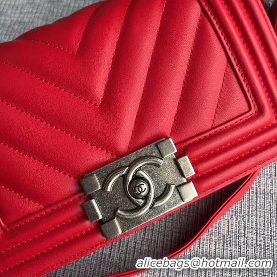 Chic Chanel Le Boy Flap Shoulder Bag Original Calf leather A67085 Bright Red Silver Buckle